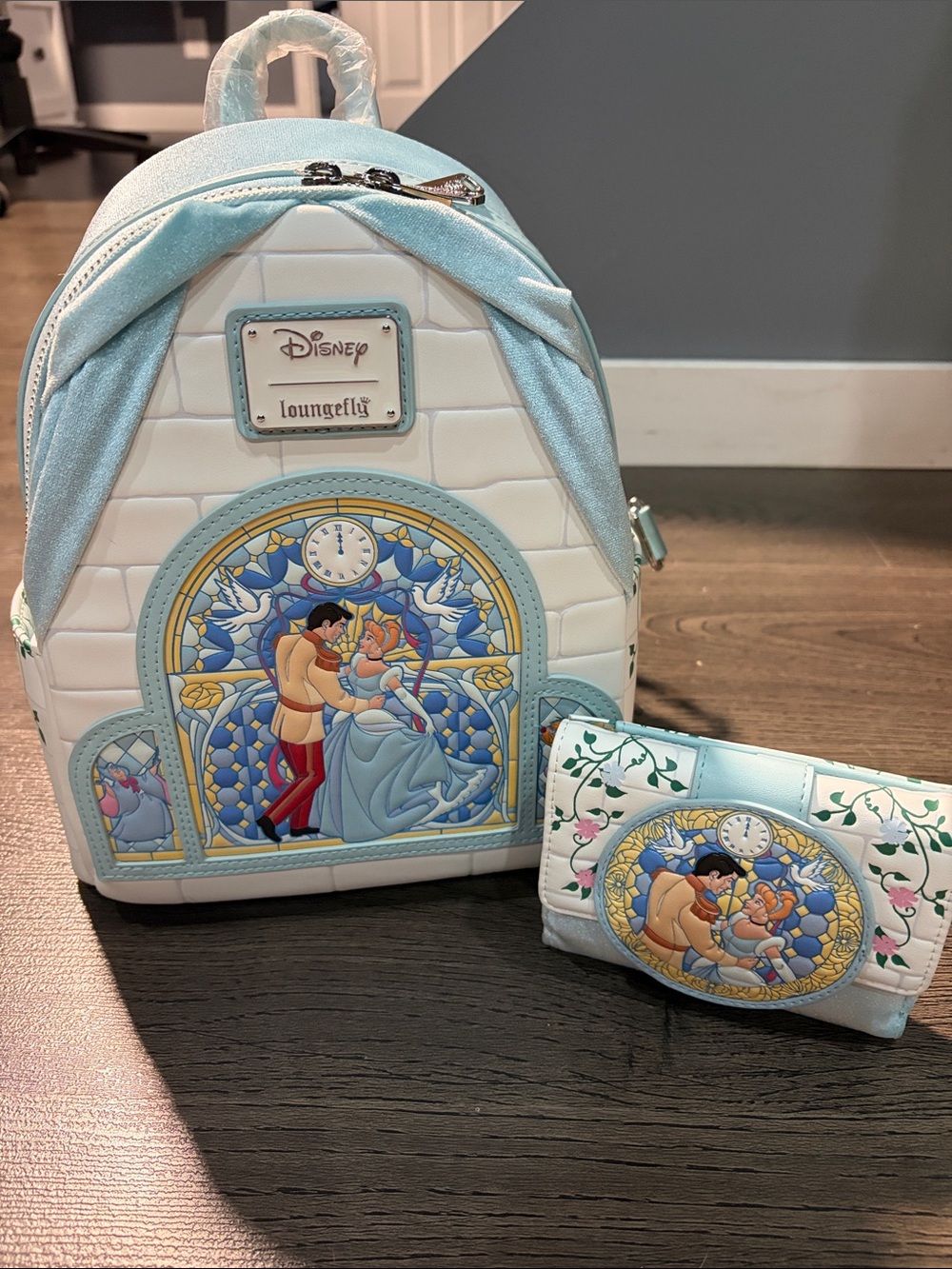 Loungefly Cinderella Light Blue Stained Glass Mini Backpack & Wallet Set